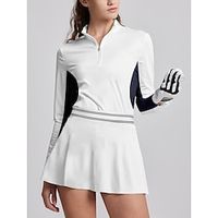 Women's Golf Polo Shirt White Long Sleeve Top Ladies Golf Attire Clothes Outfits Wear Apparel Lightinthebox - thumbnail
