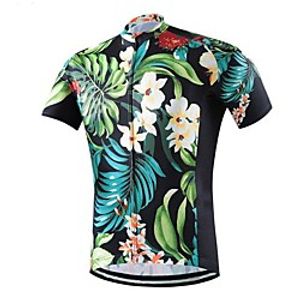 21Grams Men's Short Sleeve Cycling Jersey Summer Spandex Polyester Green Floral Botanical Bike Jersey Top Mountain Bike MTB Road Bike Cycling Quick Dry Moisture Wicking Breathable Sports Clothing Lightinthebox