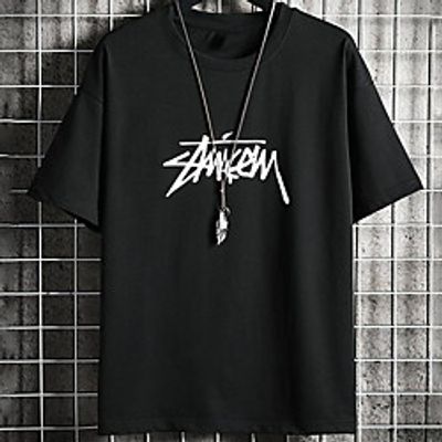 Men's Unisex Tee T shirt Hot Stamping Graphic Prints Letter Plus Size Print Short Sleeve Casual Tops Cotton Basic Fashion Designer Big and Tall White Black Lightinthebox