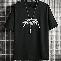 Men's Unisex Tee T shirt Hot Stamping Graphic Prints Letter Plus Size Print Short Sleeve Casual Tops Cotton Basic Fashion Designer Big and Tall White Black Lightinthebox - thumbnail