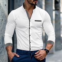 Men's Shirt Button Up Shirt Casual Shirt White Wine Blue Long Sleeve Stripe Band Collar Daily Vacation Splice Clothing Apparel Fashion Smart Casual Lightinthebox