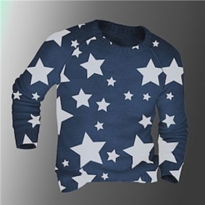 Men's Pullover Sweater Jumper Knitwear Ribbed Knit Knitted Star Crew Neck Fashion Streetwear Daily Wear Vacation Clothing Apparel Fall  Winter Blue Purple S M L Lightinthebox