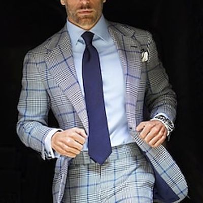 Gray Men's Plaid Checkered Wedding Suits 2 Piece Tailored Fit Single Breasted One-button 2023 Lightinthebox