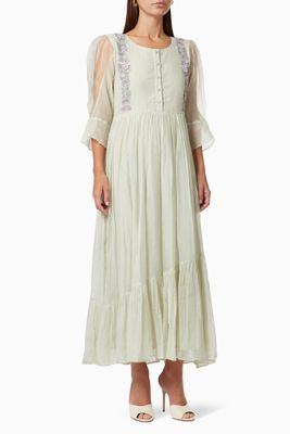 Violin Maxi Dress in Cotton Silk Blend Violin Maxi Dress in Cotton Silk Blend