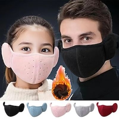 1pc Winter Warm Fleece Mask Earmuffs Solid Color Unisex Coldproof Face Covering Outdoor Cycling Hiking Ski Mask Ear Warmer For Women Men miniinthebox