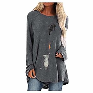 Womens Tunic Tops Long Sleeve Crewneck Pullover Jumper Sweatshirt Cat Print Fashion Blouse Irregular Hem Loose fit Tunic Tee Shirt Ladies Plus Size Shirt S-5XL(Gray,5XL) Lightinthebox