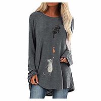 Womens Tunic Tops Long Sleeve Crewneck Pullover Jumper Sweatshirt Cat Print Fashion Blouse Irregular Hem Loose fit Tunic Tee Shirt Ladies Plus Size Shirt S-5XL(Gray,5XL) Lightinthebox - thumbnail