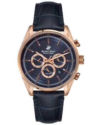 Beverly Hills Polo Club Men's Quartz Movement Watch, Multi Function Display and Leather Strap, Blue - BP3004X.499