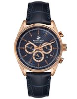 Beverly Hills Polo Club Men's Quartz Movement Watch, Multi Function Display and Leather Strap, Blue - BP3004X.499