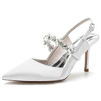 Women's Wedding Shoes Dress Shoes Wedding Party Daily Wedding Heels Bridal Shoes Bridesmaid Shoes Rhinestone Stiletto Pointed Toe Elegant Fashion Luxurious Satin Ankle Strap Wine Black White Lightinthebox