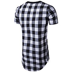 foreign trade wholesale summer new style men's fashion casual hem irregular plaid double side zipper short-sleeved t-shirt Lightinthebox