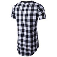 foreign trade wholesale summer new style men's fashion casual hem irregular plaid double side zipper short-sleeved t-shirt Lightinthebox - thumbnail