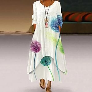 Women's A Line Dress Maxi long Dress White Black Gray Pink Rainbow Beige 34 Length Sleeve Floral Pocket Print Spring Summer Round Neck Elegant Casual Vacation 2022 S M L XL XXL 3XL 4XL 5XL Lightinthebox