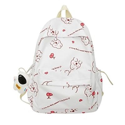 Women's Unisex School Bag Bookbag Commuter Backpack Nylon Cartoon Dog Animal Adjustable Large Capacity Zipper School Daily Black plus pendant blue white letters white plus pendant blue brown letters Lightinthebox