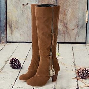 Women's Boots Plus Size Riding Boots Heel Boots Outdoor Daily Knee High Boots Buckle Kitten Heel Round Toe Vintage Fashion Minimalism Faux Leather Zipper Black Army Green Brown miniinthebox