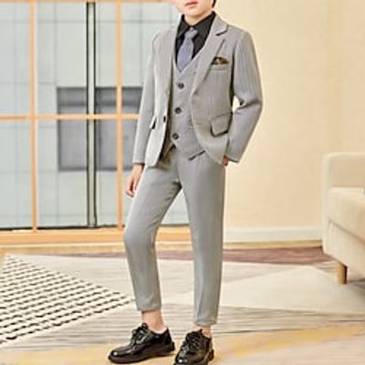 Kids Boys Suit  Blazer Clothing Set 2 Pieces 4 Pieces Sleeveless Black Gray Solid Color Stripe V Neck Formal Outdoor Formal Fashion Regular 3-13 Years miniinthebox