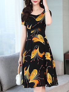 Round Neck Floral Printed Skater Dress