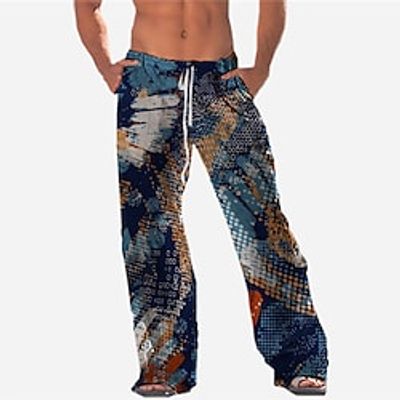 Men's Designer Classic Style Straight Trousers 3D Print Drawstring Pocket Pants Casual Daily Graphic Prints Comfort Breathable Mid Waist Blue S M L XL XXL  Spring  Summer  Elasticity Lightinthebox