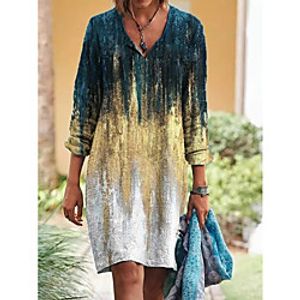 Women's T Shirt Dress Tee Dress Knee Length Dress Light Yellow Flowers Green-yellow Violet Long Sleeve Multi Color Flower Print Spring Summer Y Neck Active Casual 2021 M L XL XXL XXXL miniinthebox