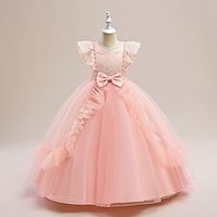 Kids Girls' Party Dress Solid Color Short Sleeve Formal Performance Graduation Sequins Tie Knot Daily Princess Beautiful Polyester Maxi Party Dress Spring Fall Winter 8 to 13 Years White Champagne Lightinthebox - thumbnail