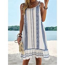 Women's Casual Dress Print Ruffle Hem Strap Midi Dress Bohemia Daily Vacation Short Sleeve Summer Lightinthebox