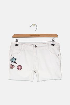 Girls Patch Five Pocket Shorts  Bright White
