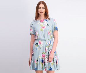 Womens Floral Print Short Sleeves Dress  Turquoise Combo