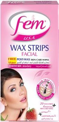 Fem Wax Strips for Facial Strawberry 20 Strips