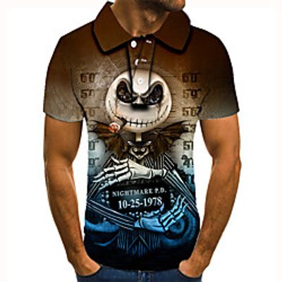 Men's Polo 3D Print Graphic Prints Skeleton Button-Down Short Sleeve Street Tops Casual Fashion Cool Brown Lightinthebox