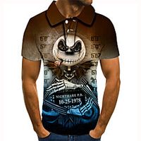 Men's Polo 3D Print Graphic Prints Skeleton Button-Down Short Sleeve Street Tops Casual Fashion Cool Brown Lightinthebox - thumbnail