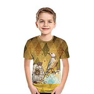 Kids Boys' T shirt Tee Short Sleeve 3D Print Floral Bird Animal Yellow Children Tops Summer Active Daily Wear Regular Fit 3-12 Years Lightinthebox