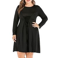 Women's Plus Size Holiday Dress Solid Color Crew Neck Ruched Long Sleeve Fall Winter Casual Knee Length Dress Daily Date Dress miniinthebox - thumbnail