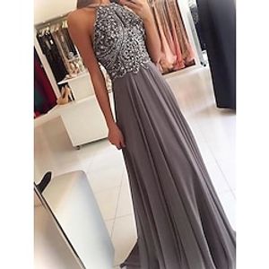 A-LinePrincess Halter Sleeveless SweepBrush Train Beading Chiffon Dresses Lightinthebox