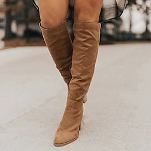Women's Boots Slouchy Boots Daily Knee High Boots Winter Block Heel Chunky Heel Round Toe Synthetics Zipper Solid Color Almond Black Brown miniinthebox