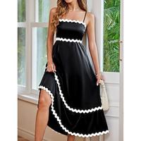 Women's Black Dress A Line Dress Maxi Dress Lace Trim Elegant Spaghetti Strap Sleeveless Black Color Lightinthebox