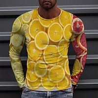 Men's Tee T shirt 3D Print Graphic Fruit Round Neck Casual Daily 3D Print Long Sleeve Tops Lightweight Casual Breathable Yellow Lightinthebox - thumbnail