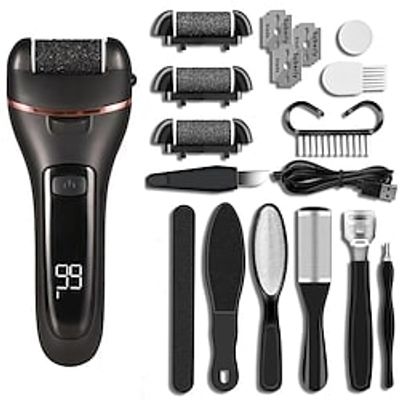 Electric Callus Removers for Feet Rechargeable Foot File Pedicure Kits Waterproof 2 Speed Foot Scrubber Professional Foot Care Tools for Dead Skin Cracked Heels with 3 Roller Heads Lightinthebox