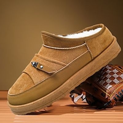 Men's Loafers  Slip-Ons Warm Slippers Winter Shoes Fleece lined Walking Casual Outdoor Daily PU Plush Warm Loafer Black Brown Gray Fall Winter Lightinthebox