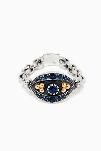 Eye Chain Ring with Sapphires in 18kt Gold & Sterling Silver