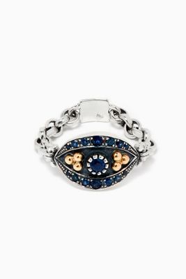 Eye Chain Ring with Sapphires in 18kt Gold & Sterling Silver