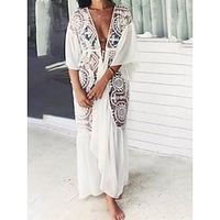 Women's Cover Up Beach Formal Dress Beach Wear Long Formal Dress Maxi Formal Dress Lace Tropical Fashion Plain V Neck 34 Length Sleeve Loose Fit Outdoor Daily White 2023 Summer Spring One Size Lightinthebox - thumbnail
