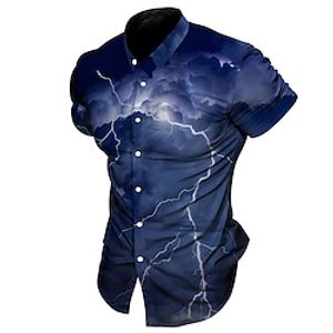Men's Shirt Lightning Abstract Graphic Prints Turndown Blue Fuchsia Outdoor Street Short Sleeves Button-Down Print Clothing Apparel Fashion Streetwear Designer Soft miniinthebox