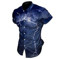 Men's Shirt Lightning Abstract Graphic Prints Turndown Blue Fuchsia Outdoor Street Short Sleeves Button-Down Print Clothing Apparel Fashion Streetwear Designer Soft miniinthebox - thumbnail