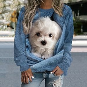 Women's Sweatshirt Pullover Dog Sportswear Funny Print Blue Casual Sports Round Neck Long Sleeve Top Micro-elastic Fall  Winter Lightinthebox