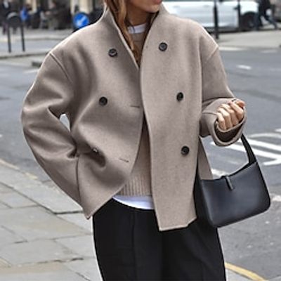 Women's Cropped Winter Coat Heated Jacket Fall Warm Comtemporary Stylish Double Breasted Trendy Jacket Long Sleeve Lightinthebox