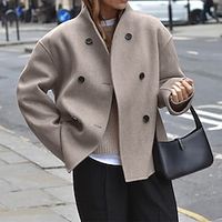 Women's Cropped Winter Coat Heated Jacket Fall Warm Comtemporary Stylish Double Breasted Trendy Jacket Long Sleeve Lightinthebox - thumbnail