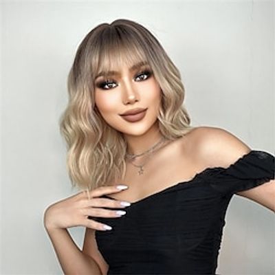 BOB Wigs Ombre Brown Short Water Wave Hair For Women Trendy, Heat Resistant Fiber For Women Daily Use miniinthebox