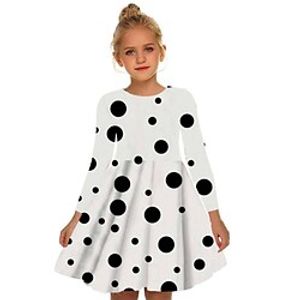 Girls' A Line Dress Long Sleeve Polka Dot 3D Printed Graphic Dresses Casual Sweet Knee-length Polyester Dress Summer Kids Sports  Outdoor Daily Regular Fit Print miniinthebox