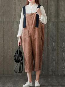 Vintage Strap Pocket Corduroy Jumpsuits