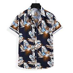 Men's Shirt Graphic Leaves Print Short Sleeve Casual Tops Casual Tropical Beach Wine Black Lightinthebox